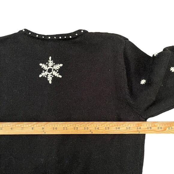 Christmas Cardigan Button Up Sweater Pearls Beads Embroidery Snowflakes Womens S - Picture 6 of 8
